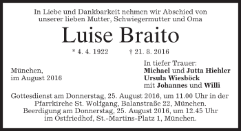 Traueranzeige von Luise Braito von merkurtz