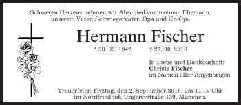 Traueranzeige von Hermann Fischer von merkurtz