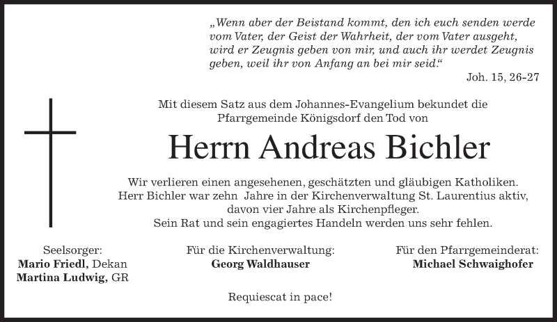  Traueranzeige für Andreas Bichler vom 29.08.2016 aus merkurtz