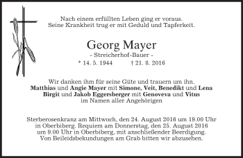 Traueranzeige von Georg Mayer von merkurtz