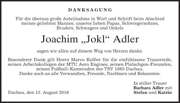 Traueranzeige von Joachim Adler von merkurtz