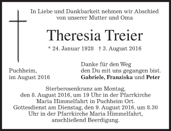 Traueranzeige von Theresia Treier von merkurtz