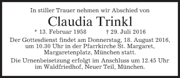 Traueranzeige von Claudia Trinkl von merkurtz