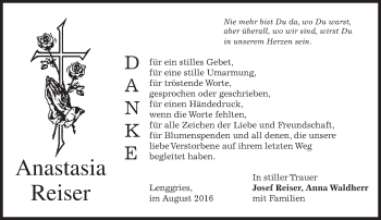 Traueranzeige von Anastasia Reiser von merkurtz