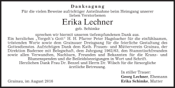 Traueranzeige von Erika Lechner von merkurtz