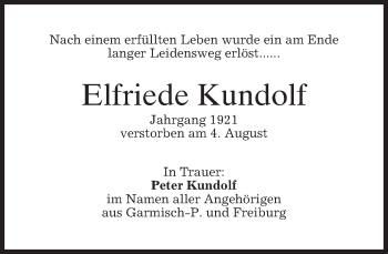 Traueranzeige von Elfriede Kundolf von merkurtz
