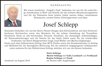 Traueranzeige von Josef Schlepp von merkurtz