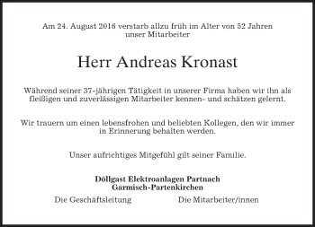 Traueranzeige von Andreas Kronast von merkurtz