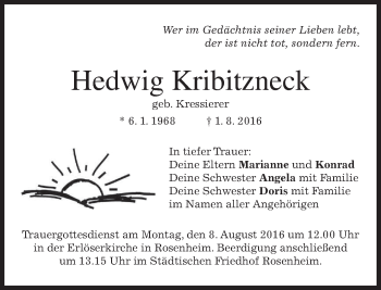 Traueranzeige von Hedwig Kribitzneck von merkurtz