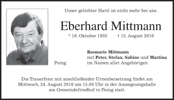 Traueranzeige von Eberhard Mittmann von merkurtz