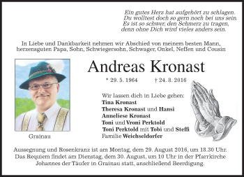 Traueranzeige von Andreas Kronast von merkurtz
