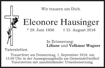 Traueranzeige von Eleonore Hausinger von merkurtz