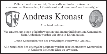 Traueranzeige von Andreas Kronast von merkurtz