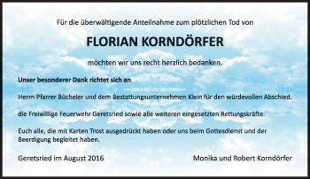 Traueranzeige von Florian Korndörfer von merkurtz