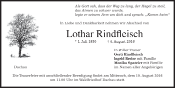 Traueranzeige von Lothar Rindfleisch von merkurtz