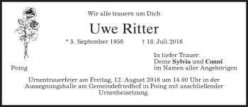 Traueranzeige von Uwe Ritter von merkurtz