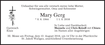 Traueranzeige von Mary Gerg von merkurtz
