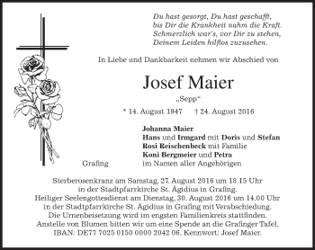 Traueranzeige von Josef Maier von merkurtz
