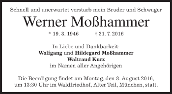 Traueranzeige von Werner Moßhammer von merkurtz