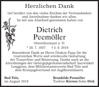 Traueranzeige von Dietrich Peemöller von merkurtz