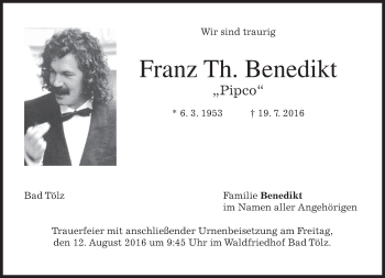 Traueranzeige von Franz Th. Benedikt von merkurtz