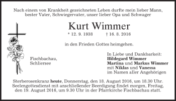 Traueranzeige von Kurt Wimmer von merkurtz