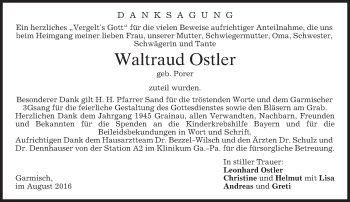Traueranzeige von Waltraud Ostler von merkurtz