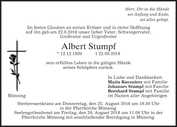 Traueranzeige von Albert Stumpf von merkurtz