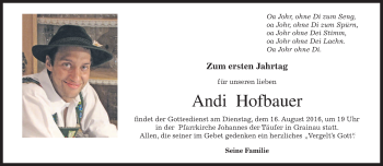 Traueranzeige von Andreas Hofbauer von merkurtz