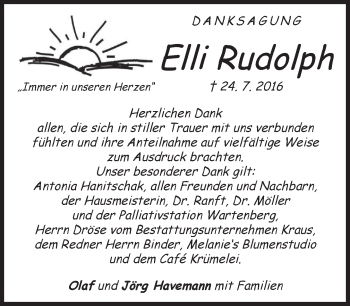 Traueranzeige von Elli Rudolph von merkurtz
