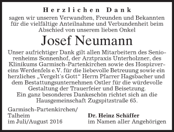 Traueranzeige von Josef Neumann von merkurtz