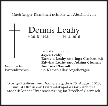 Traueranzeige von Dennis Leahy von merkurtz