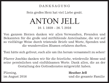 Traueranzeige von Anton Jell von merkurtz