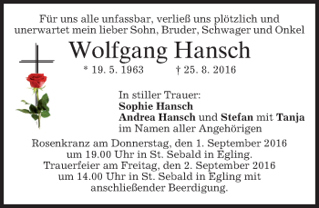 Traueranzeige von Wolfgang Hansch von merkurtz