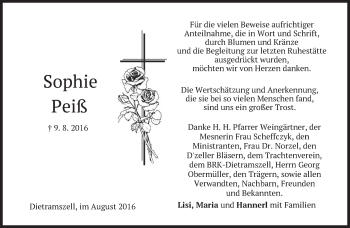 Traueranzeige von Sophie Peiß von merkurtz