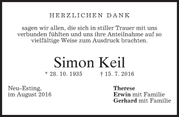 Traueranzeige von Simon Keil von merkurtz