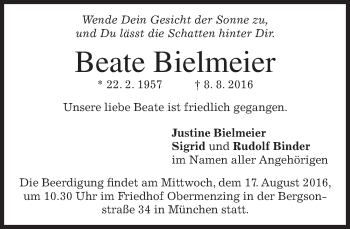 Traueranzeige von Beate Bielmeier von merkurtz