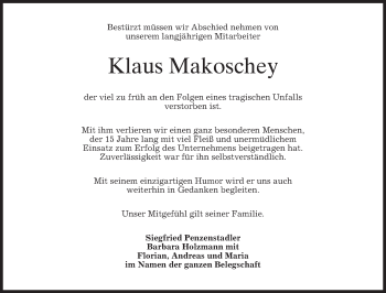 Traueranzeige von Klaus Makoschey von merkurtz