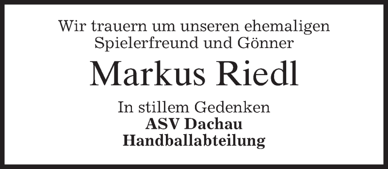  Traueranzeige für Markus Riedl vom 17.08.2016 aus merkurtz