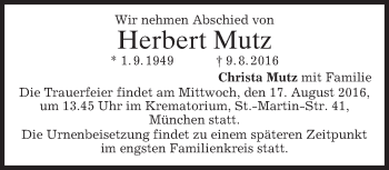Traueranzeige von Herbert Mutz von merkurtz