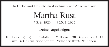 Traueranzeige von Martha Rust von merkurtz
