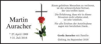 Traueranzeige von Martin Auracher von merkurtz