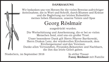 Traueranzeige von Georg Röslmair von merkurtz