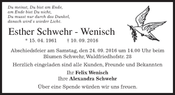 Traueranzeige von Esther Schwehr-Wenisch von merkurtz