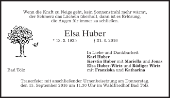Traueranzeige von Elsa Huber von merkurtz