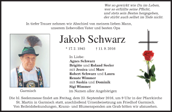 Traueranzeige von Jakob Schwarz von merkurtz