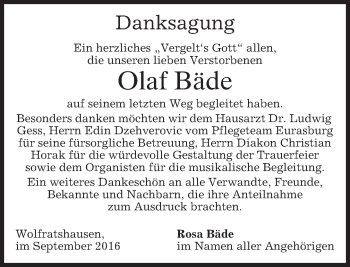 Traueranzeige von Olaf Bäde von merkurtz