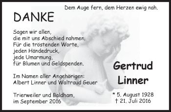 Traueranzeige von Gertrud Linner von merkurtz