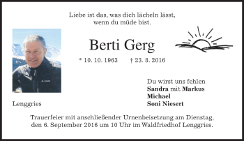 Traueranzeige von Berti Gerg von merkurtz