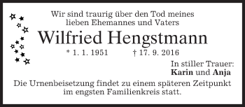 Traueranzeige von Wilfried Hengstmann von merkurtz